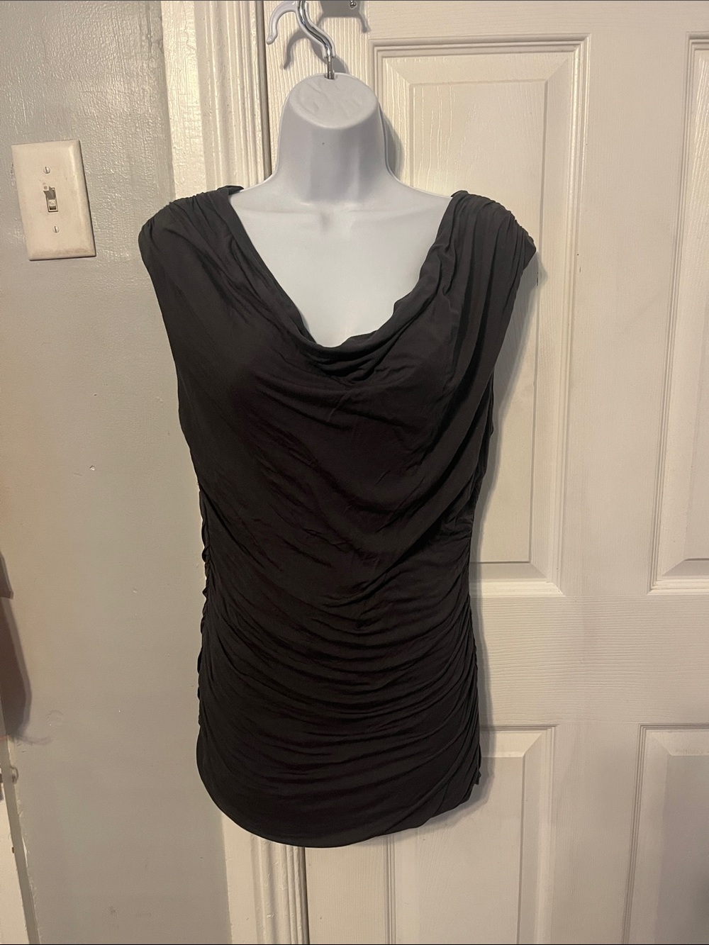 H&M Charcoal Draped Ruched Cap-Sleeve Top